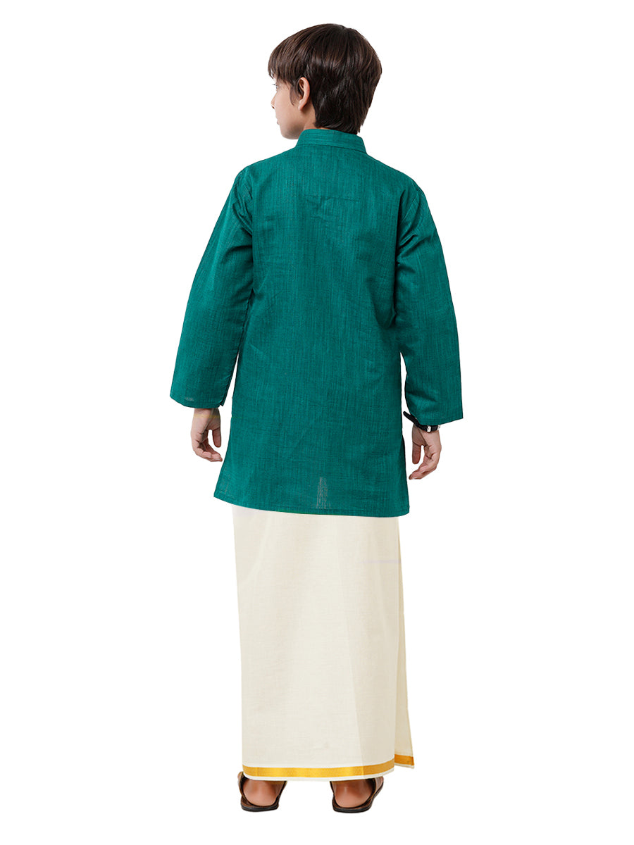 Boys Fantastic Kurta & Cream Dhoti Set Green FS5-Back view