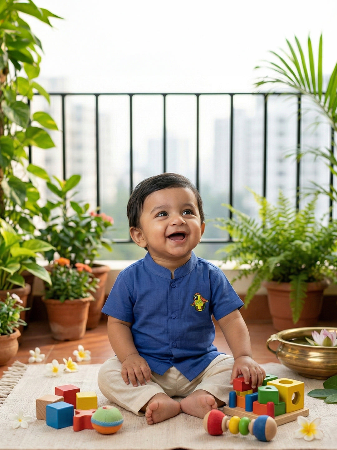 Born Baby Shirt with Pant and Panchakacham Set Dark Blue G6