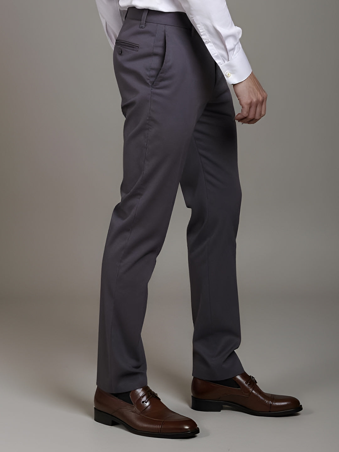 Men Cotton Lycra Cement Grey Smart Fit Pant Zara