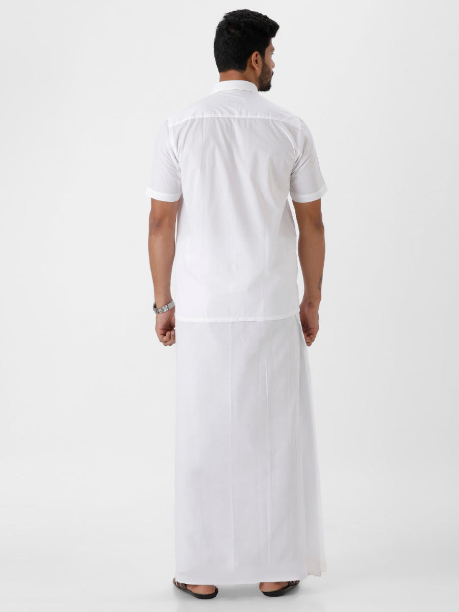 Men Cotton Blend Double Layer Prayer Dhoti with Small Border Archery (4.50M)