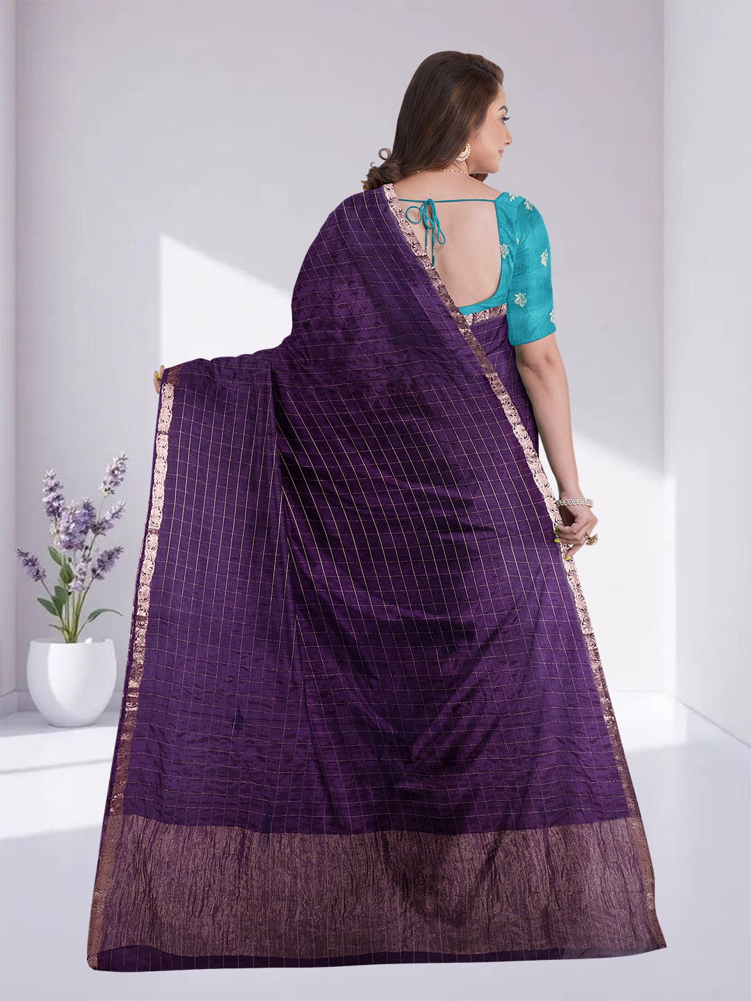 Women Violet Semi Silk Saree SS348