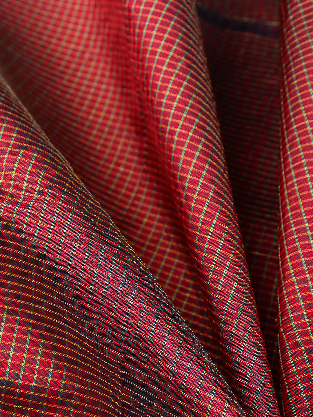 Men Pure Silk Micro Jari Check Shirting Fabric Maroon