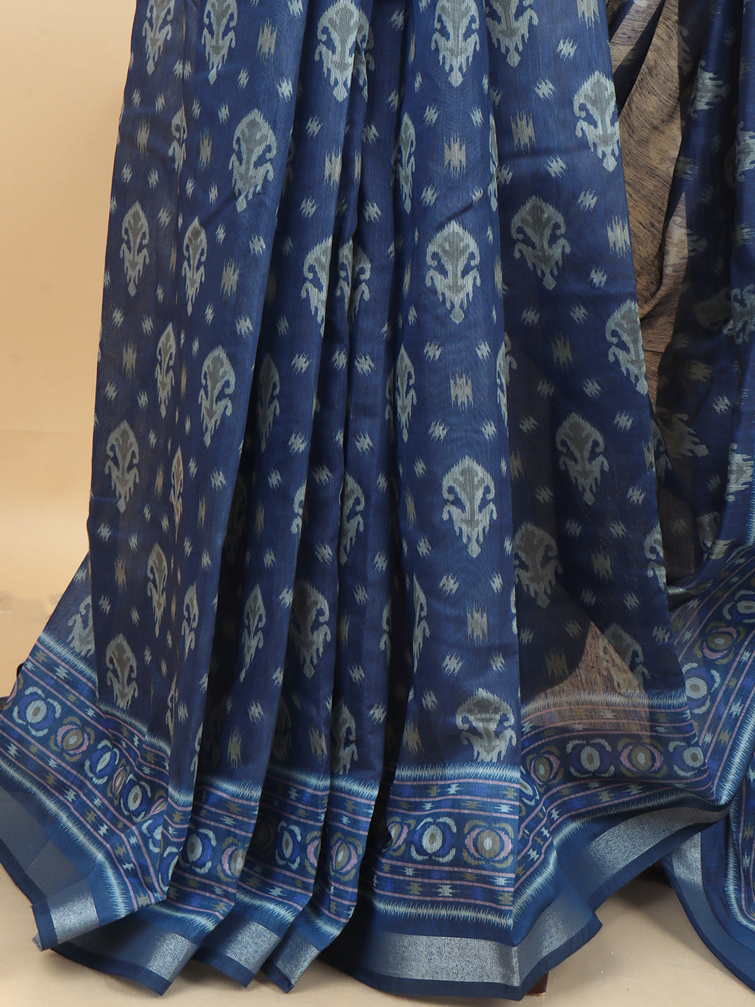 Women Blue Semi Chanderi Cotton Printed Saree SC65