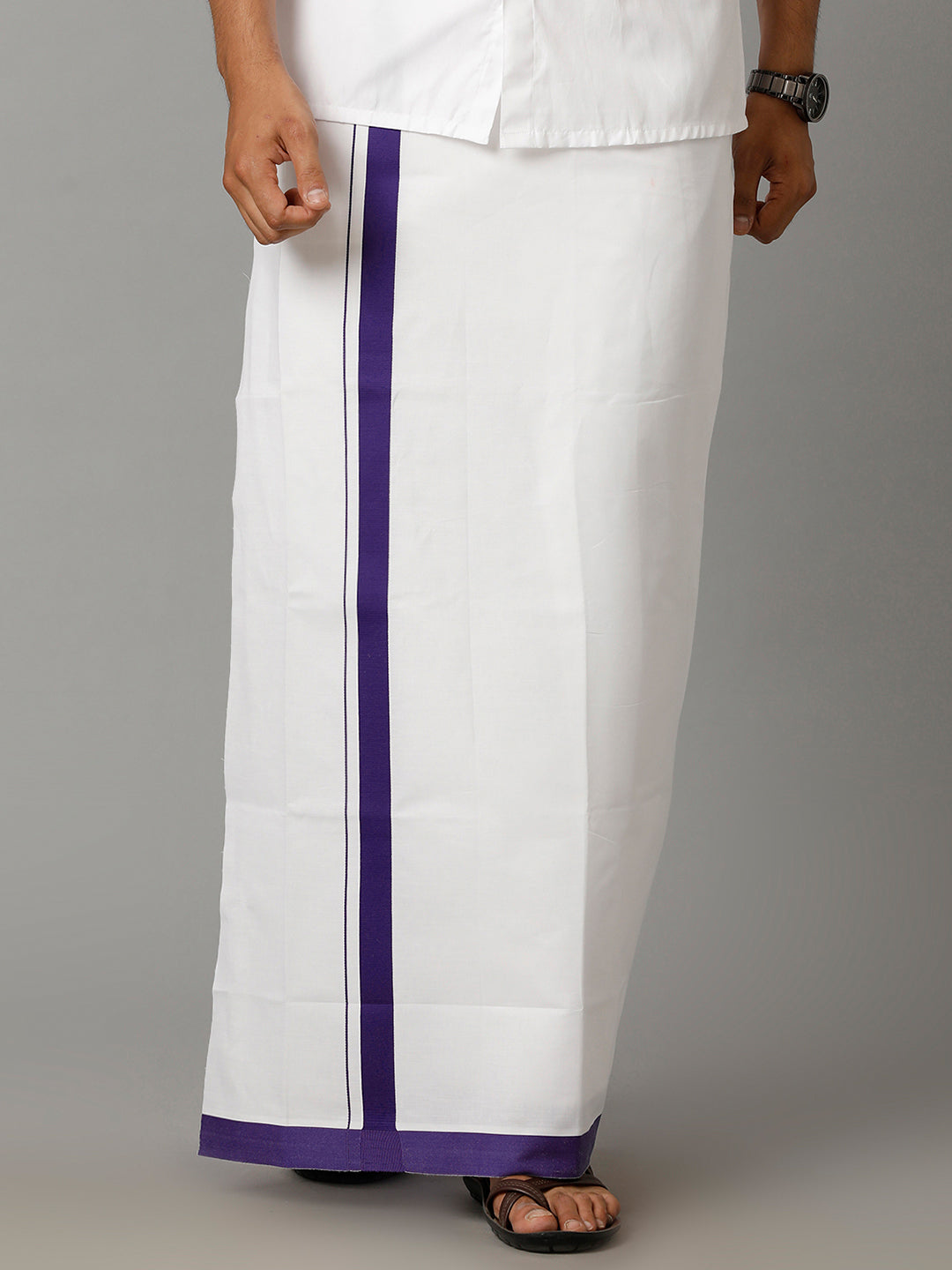 Men 100% Cotton Double Layer White Dhoti with Big Border RFS03
