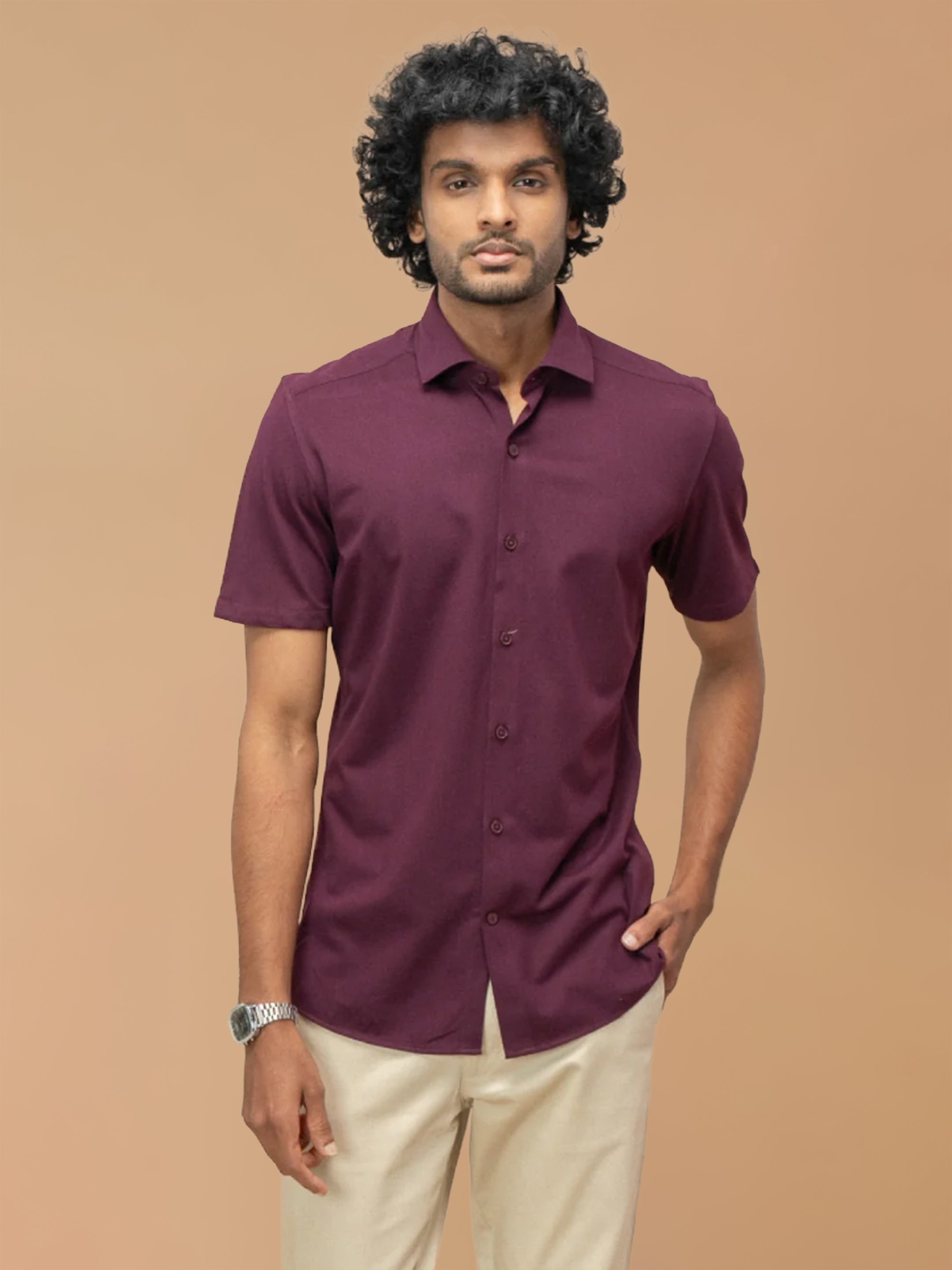 Cotton Rich Grape Slim Fit Knit Shirt ER4