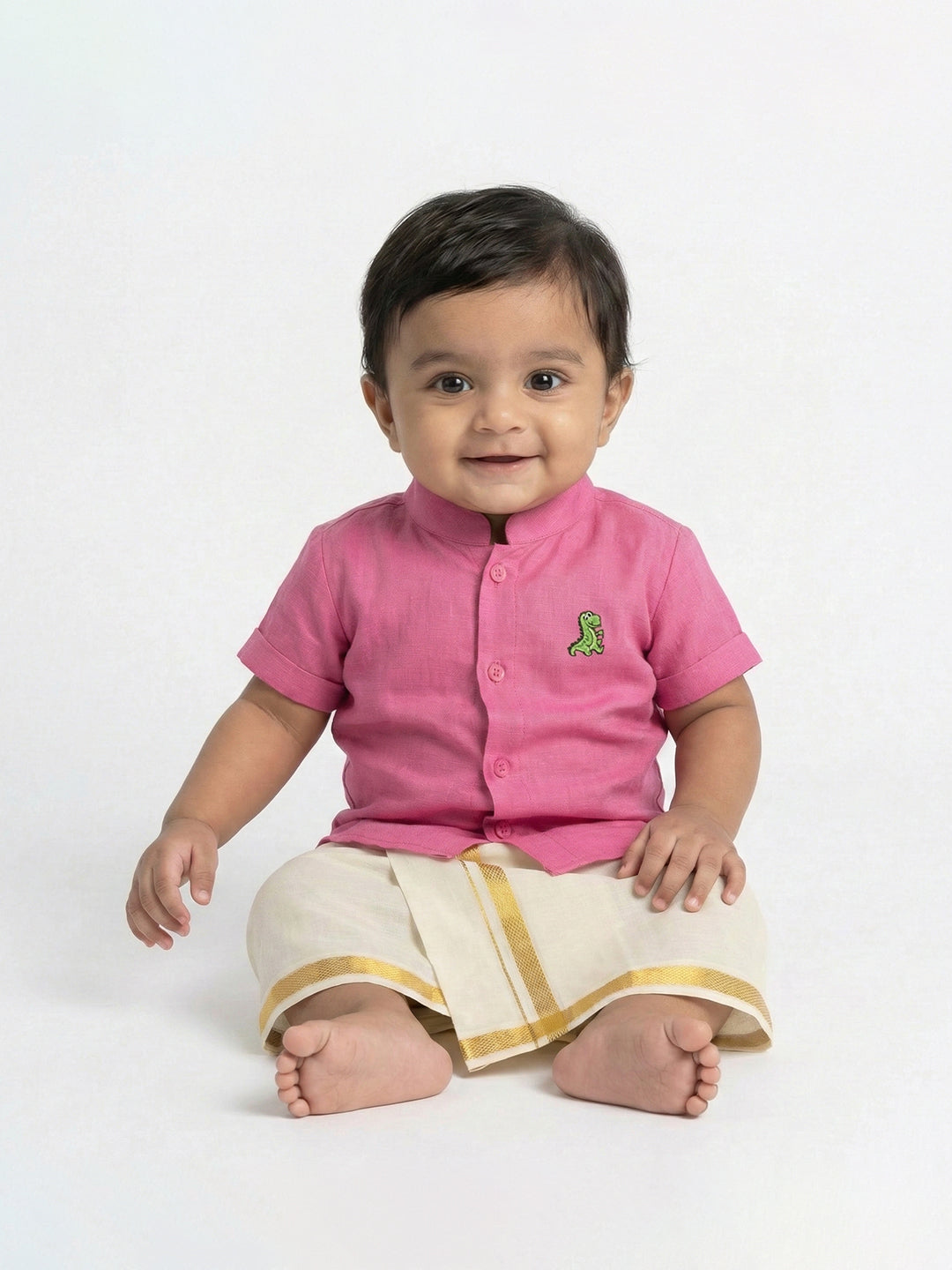 Born Baby Traditional Shirt with Dhoti and Panchakacham Set Pink