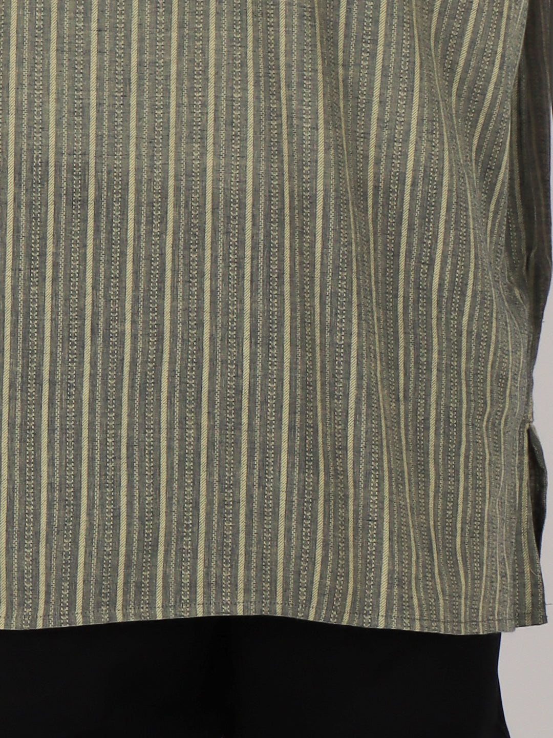 Men Cotton Short Length Striped Pocket Kurta Green Blue RH03