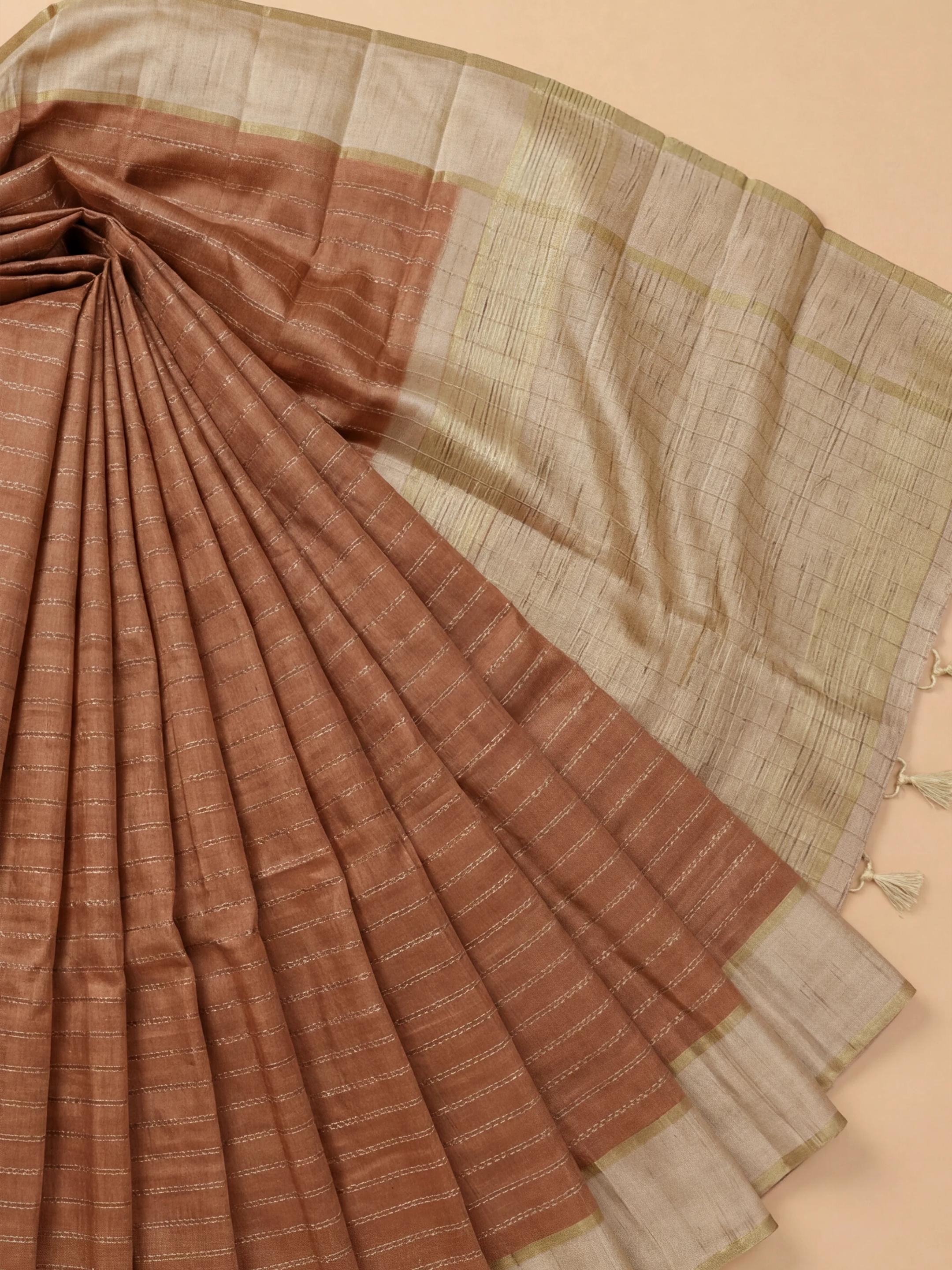 Women Semi Tussar Brown Saree ST330