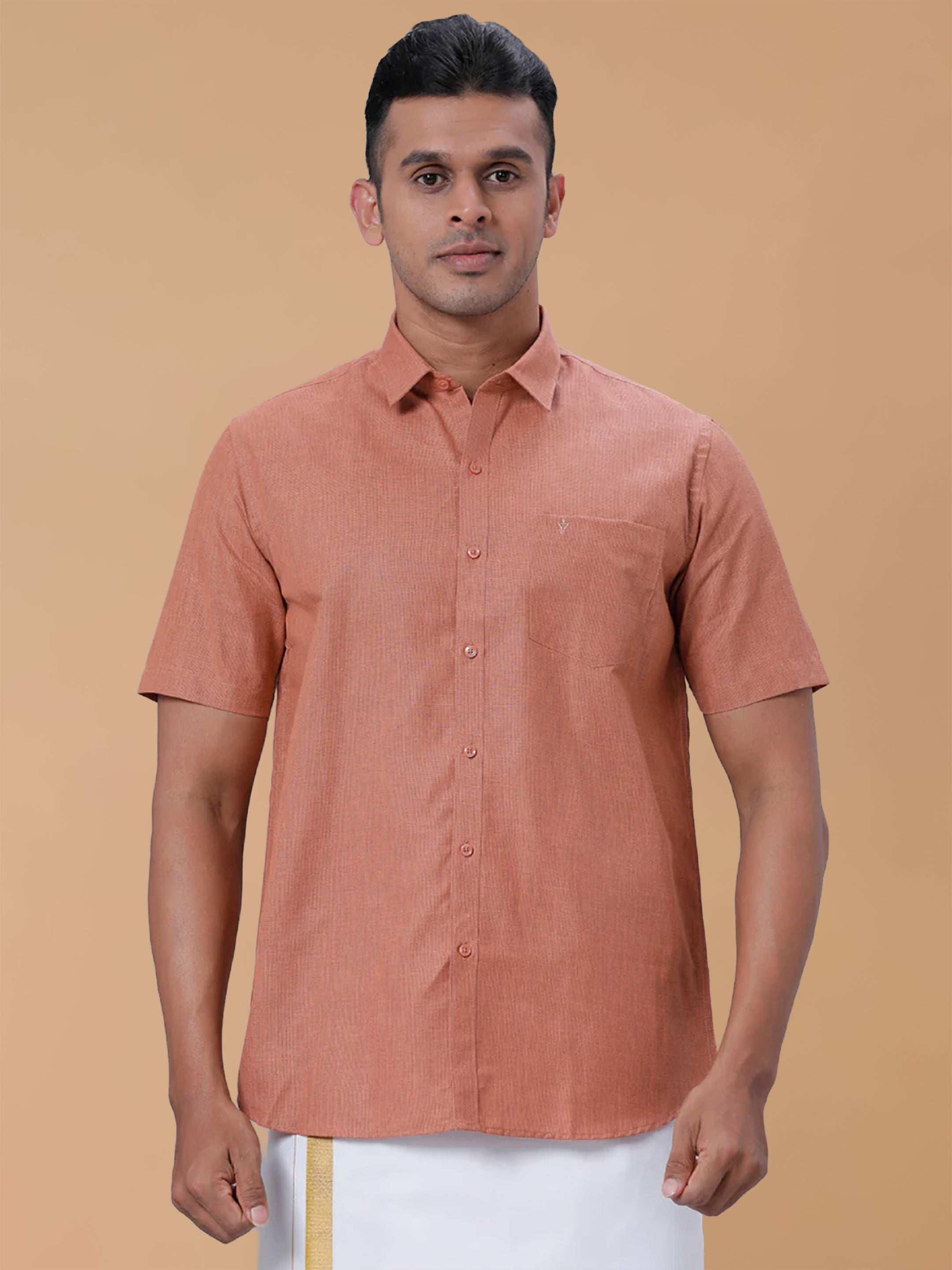 Cotton Rich LT Reddish Brown Regular Fit Shirt T1 GC18