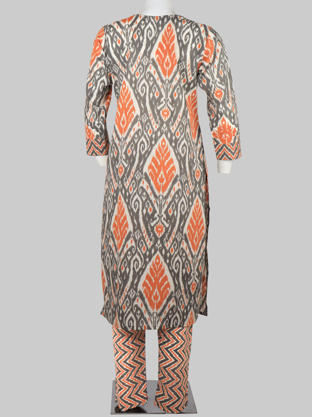 Women Cotton Printed Kurti Set Grey EKS48