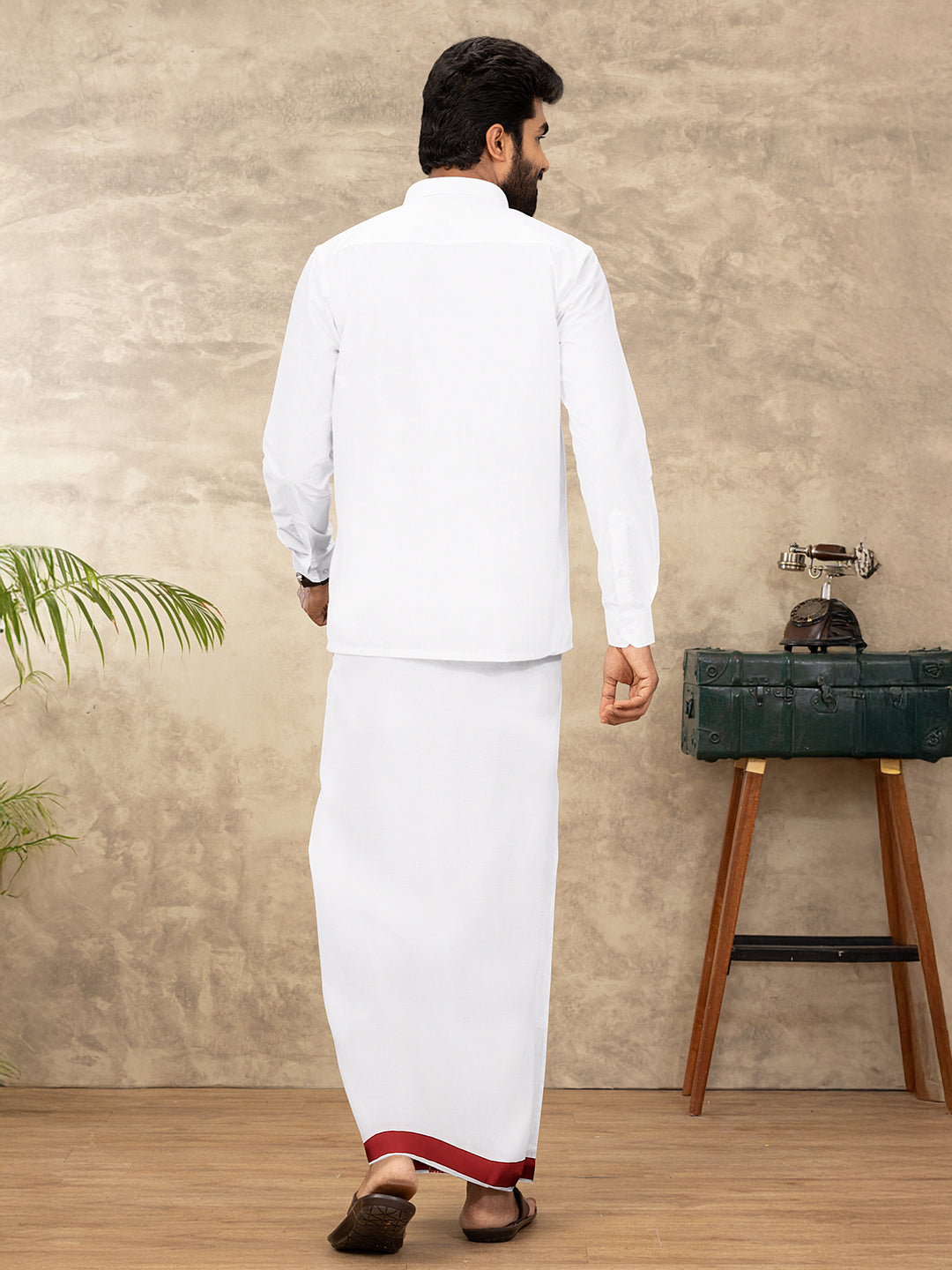 Men Cotton Blend Single Layer White Dhoti with Fancy Jari Border WGF09