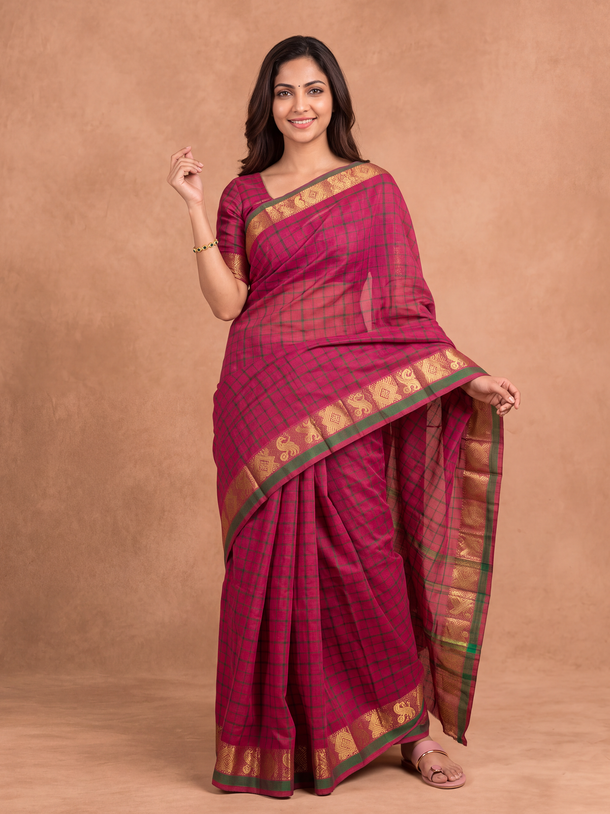 Women Chettinad Cotton Dark Pink Saree CCS20