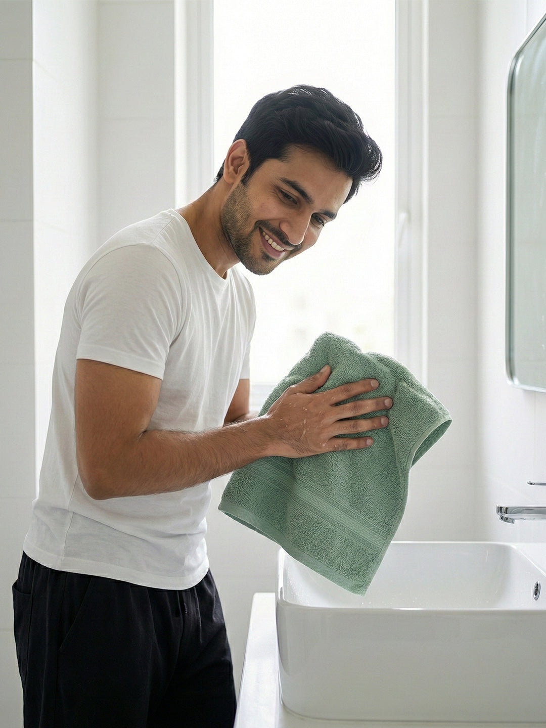 You & Me Premium Soft Terry Cotton Couple Bath, Face & Hand Towels M.Blue (Pack Of 6)