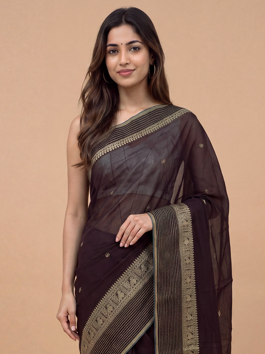 Women Mercerised Cotton Deep Purple Embroidered Saree PCS297