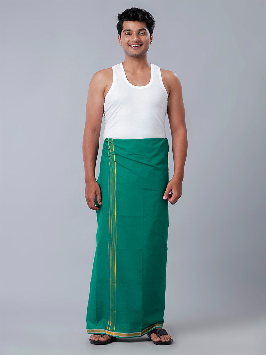 Men 100% Cotton Single Layer Green Dhoti with Fancy Border Charming Line Colour 2