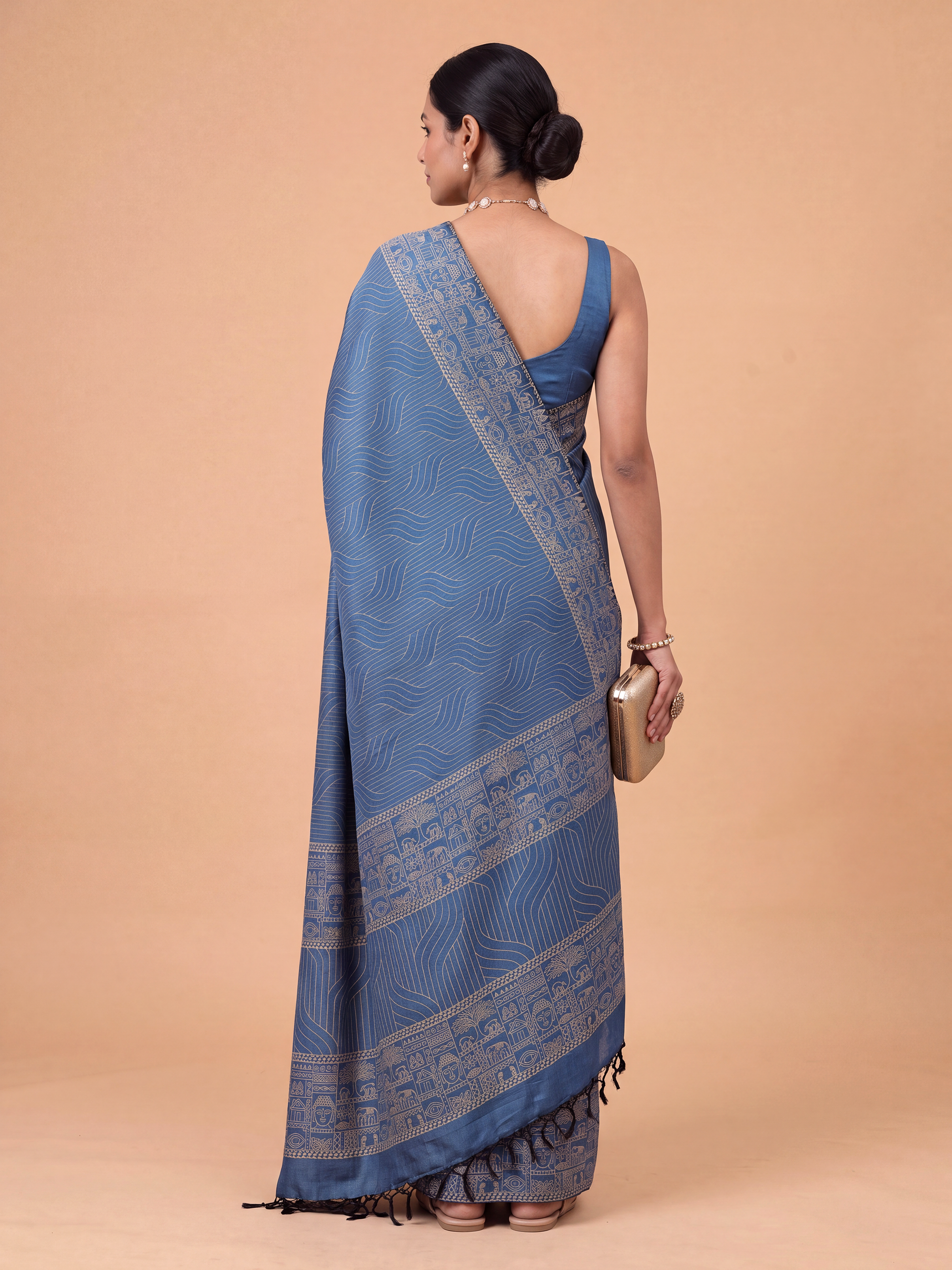 Women Pure Cotton Deep Blue Printed Saree PCS283