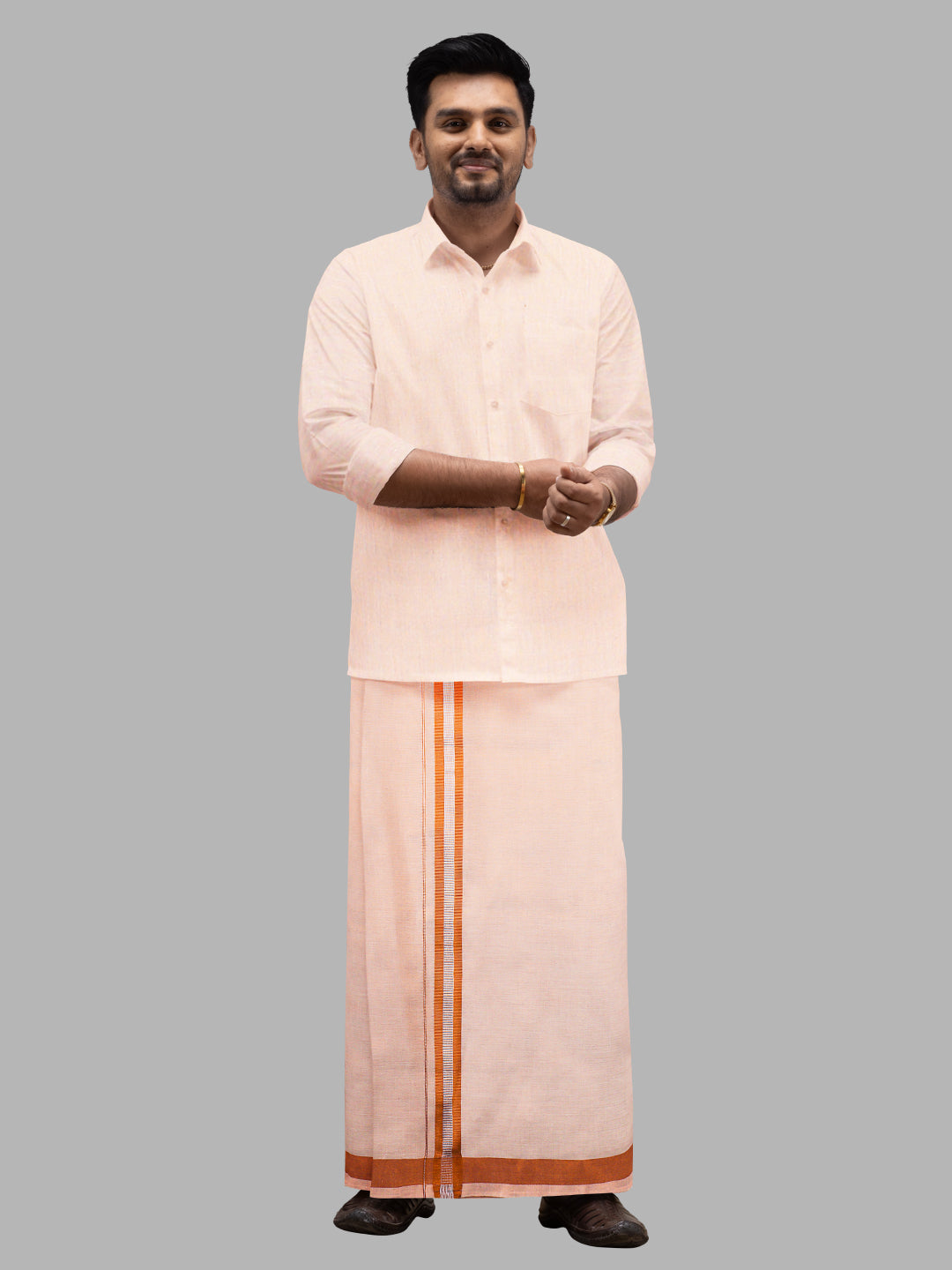Men Tissue Single Layer Copper Dhoti with Fancy Jari Border
