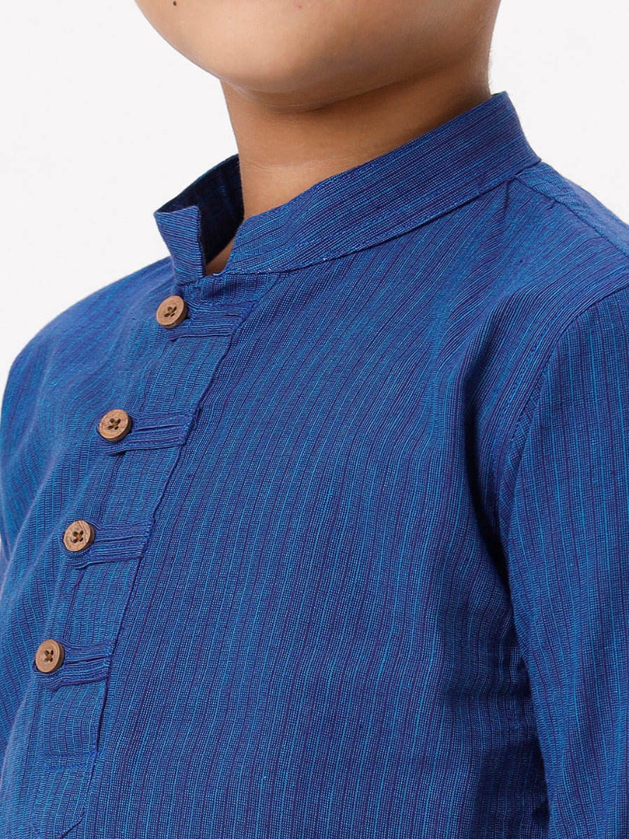 Boys Breeze Cotton Full Sleeves Navy Kurta with Dhoti Combo-Close view