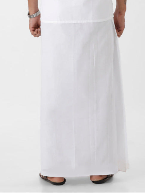 Men Cotton Blend Double Layer Prayer Dhoti with Small Border Gurukripa 2 (4.50M)