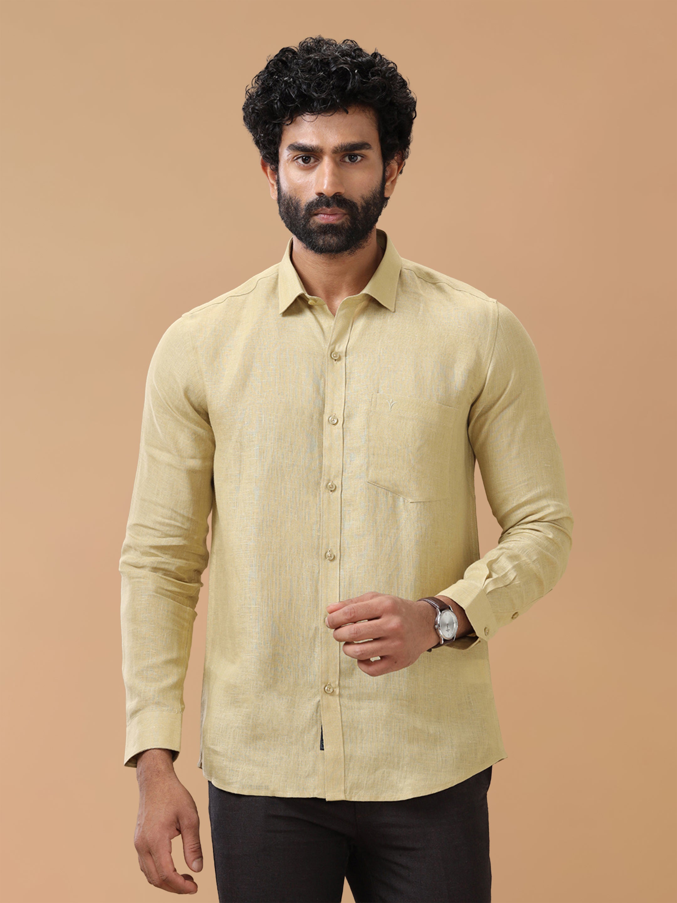 Pure Linen Ginger Brown Smart Fit Shirt L112