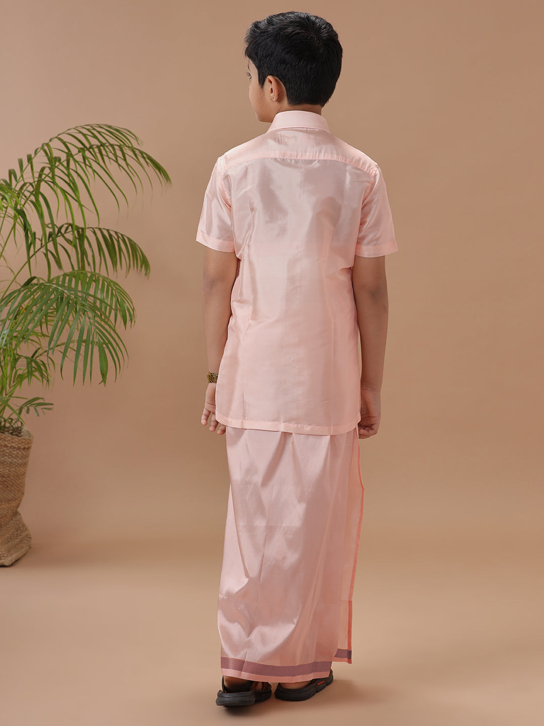Boys Shirt & Dhoti Set Swayamvara Coral Pink