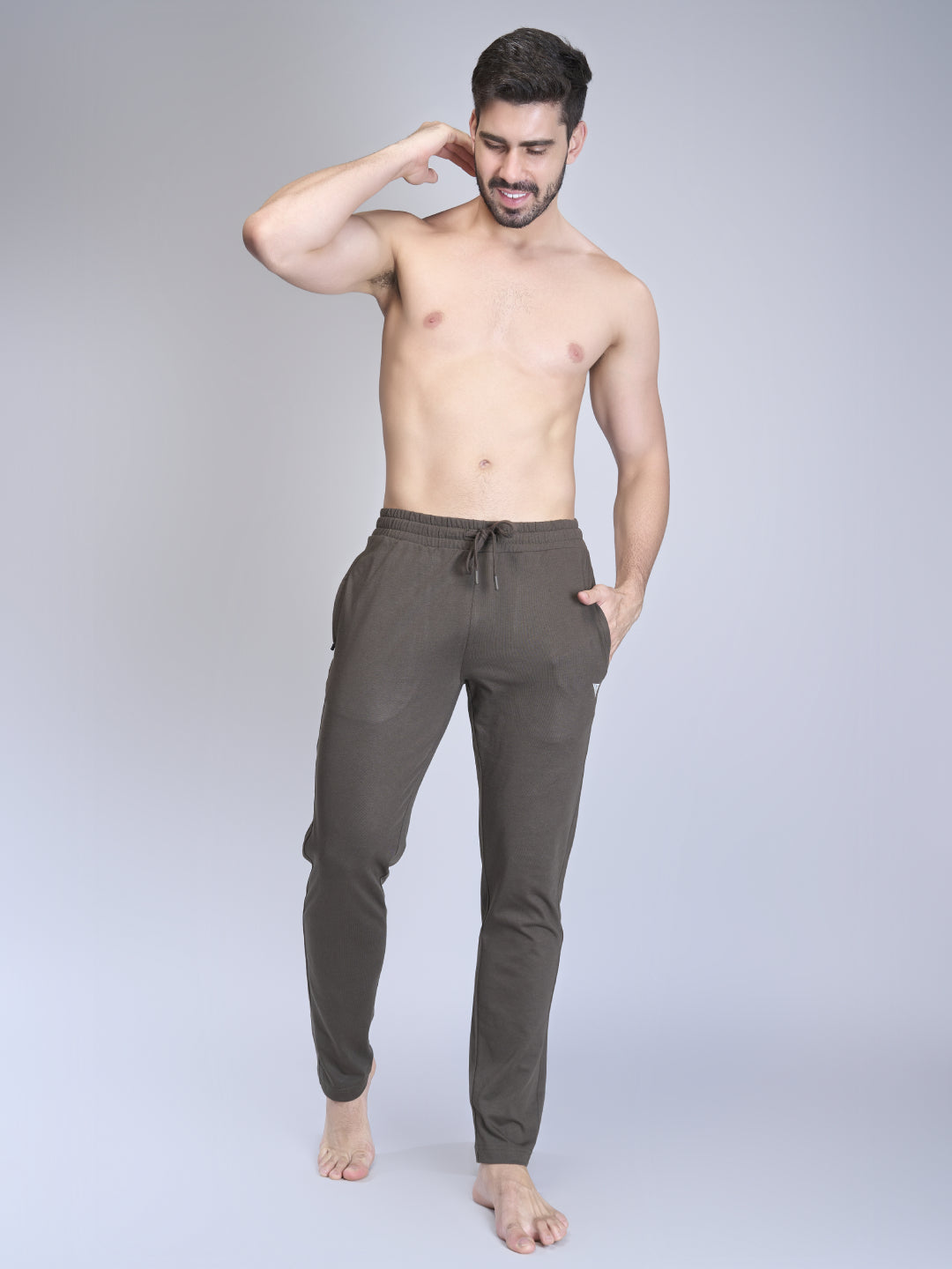 Men Combed Cotton Rich Track Pant with Side Pockets Olive Green ETK7