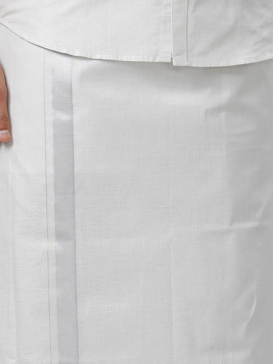 Mens Regular Single Tissue Dhoti with Silver Jari Border Extreme 1 Silver-Zoom view