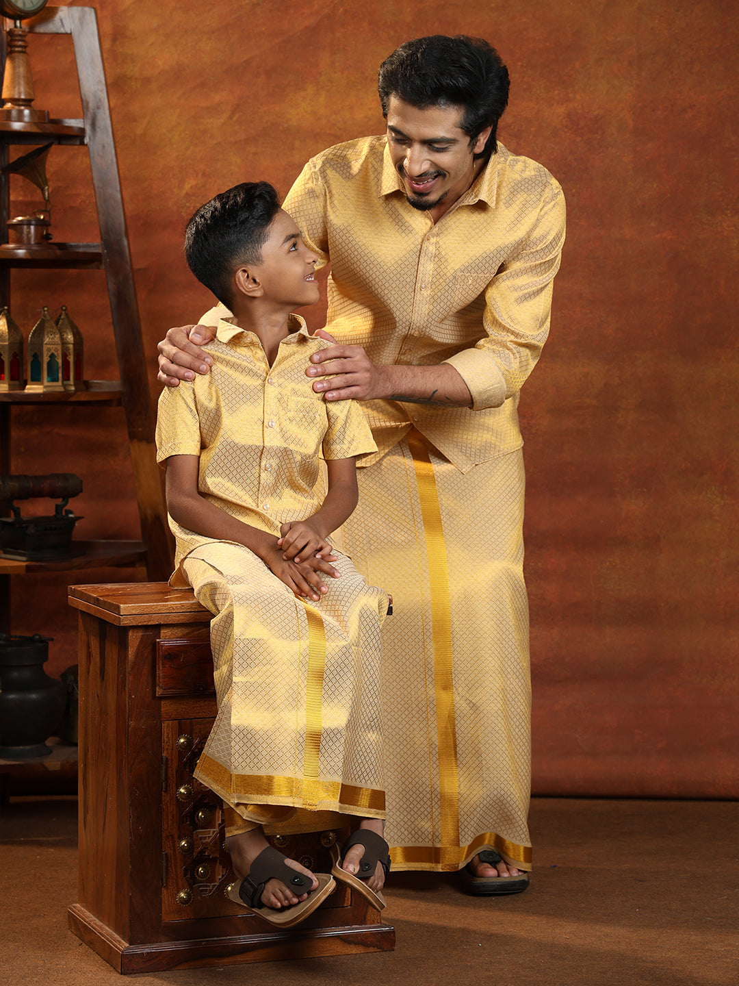 Like Father Like Son Tissue Jacquard Shirt with Matching Dhoti Set GDP3