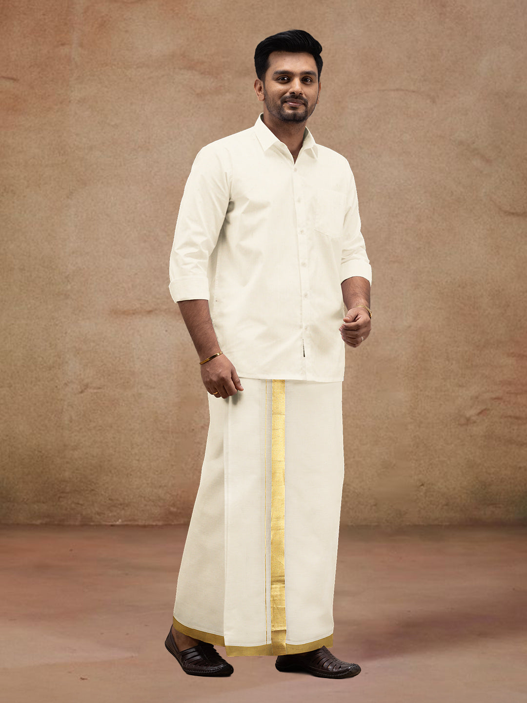 Men Kora Cotton Double Layer Dhoti with Double Side Fancy Jari Border PR14