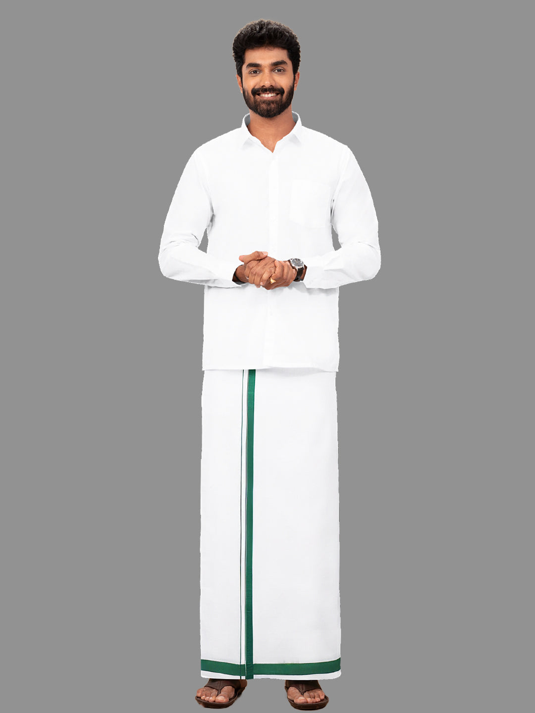 Men 100% Cotton Single Layer Dhoti with Assorted Border Image