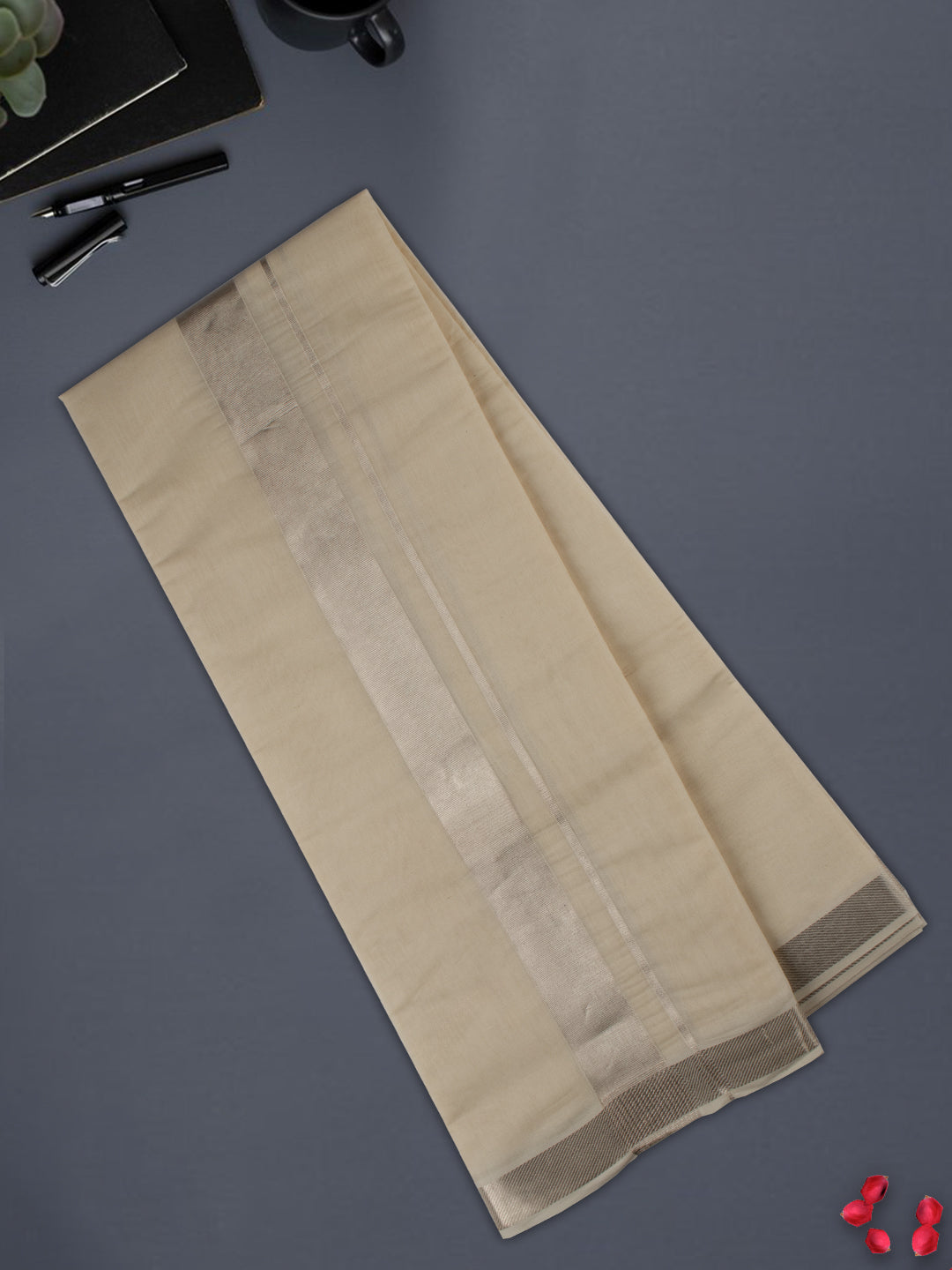 Men 100% Cotton Silver Border Double Layer Dhoti Luxury Club