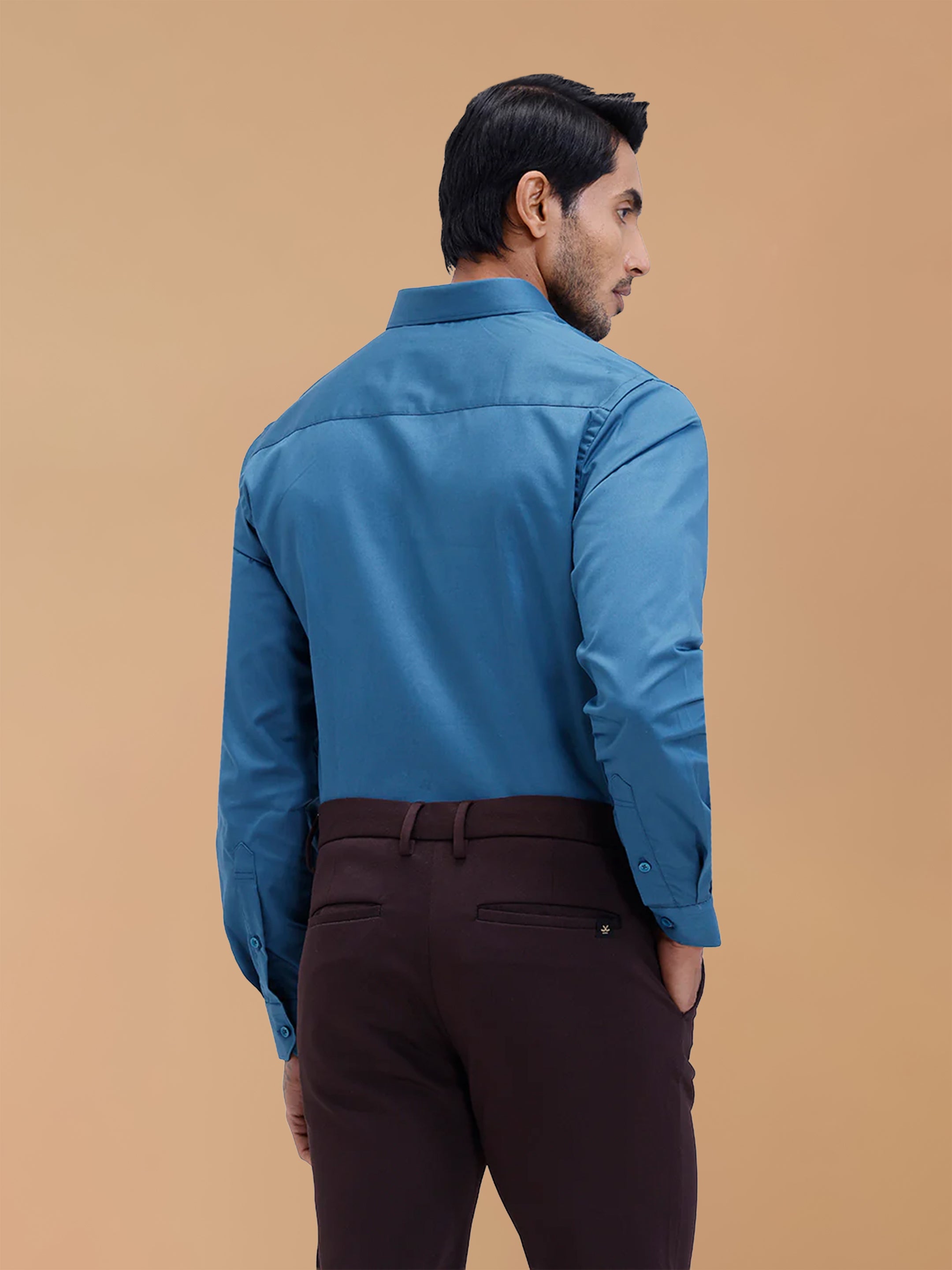 Cotton Rich Peacock Blue Regular Fit Shirt T53 ACT3