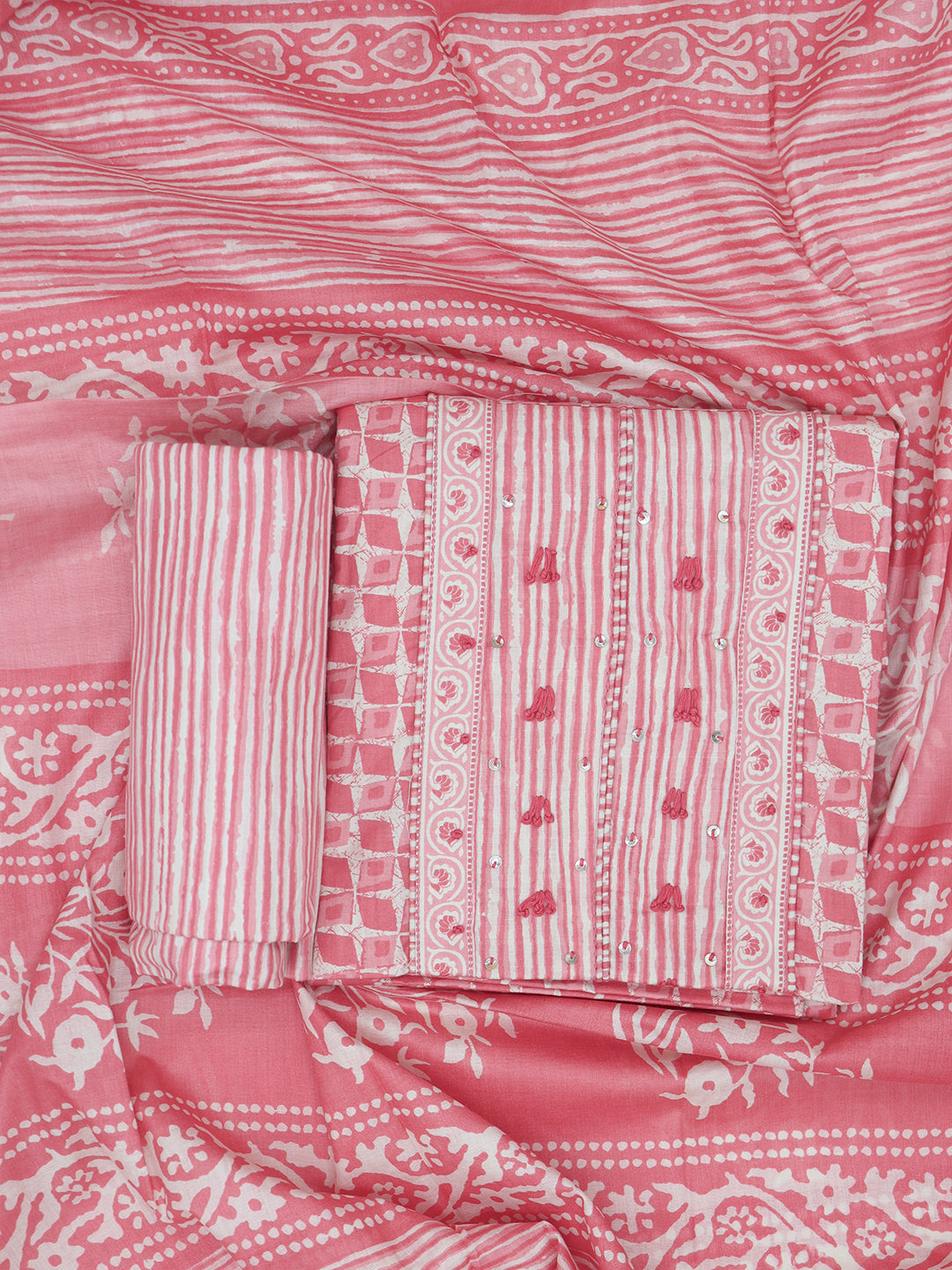 Women Pure Cotton Dress Material Pink DM330