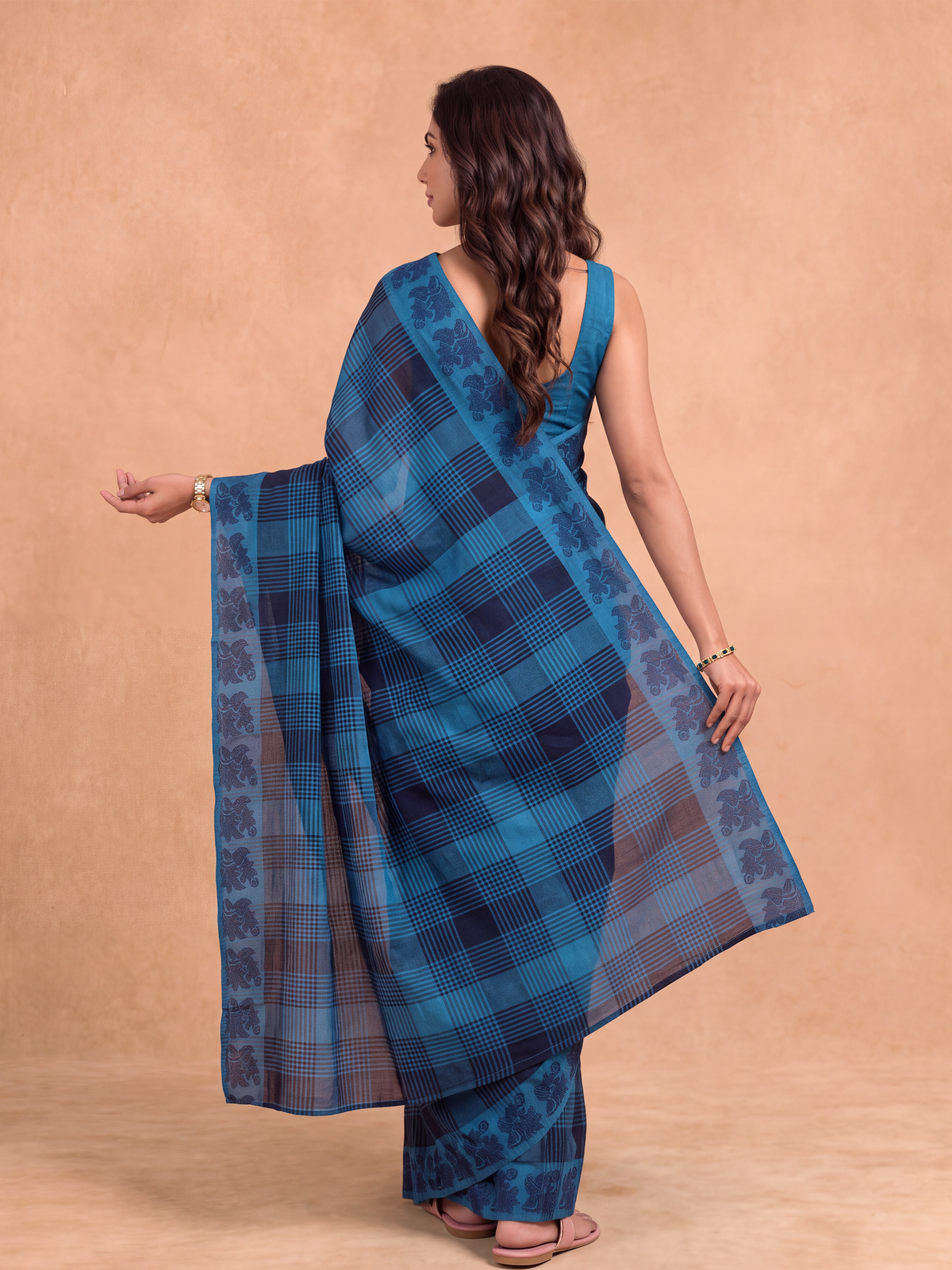 Women Chettinad Cotton Dark Blue Saree CCS14