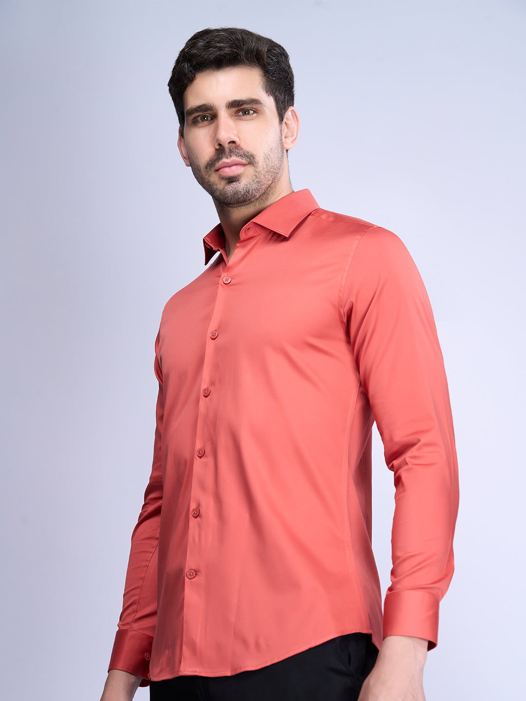 Mens Slim Fit Coral Red Formal Full Sleeve Shirt