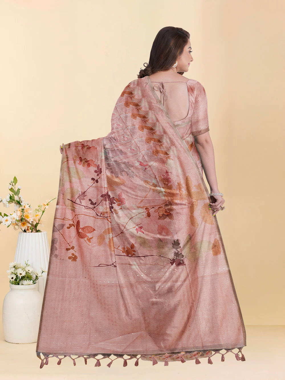 Women Peach Semi Tussar Saree ST277