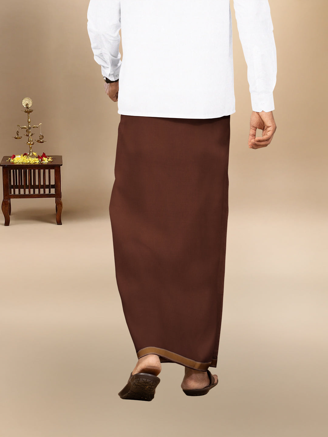Men Cotton Blend Single Layer Maroon Dhoti with Fancy Border Charming Line 14