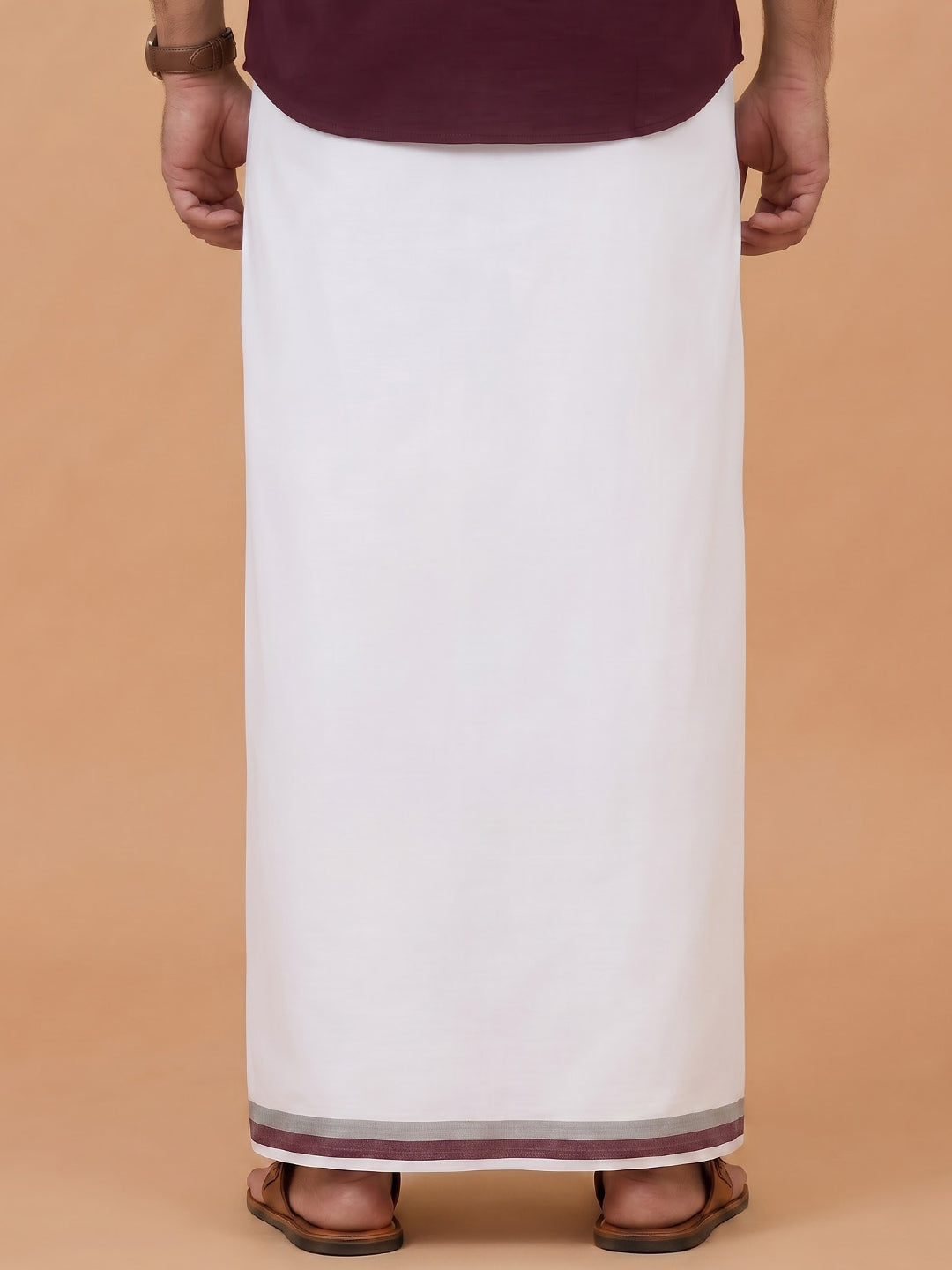 Double Layer 100% Cotton White Dhoti with Fancy Border - UF02