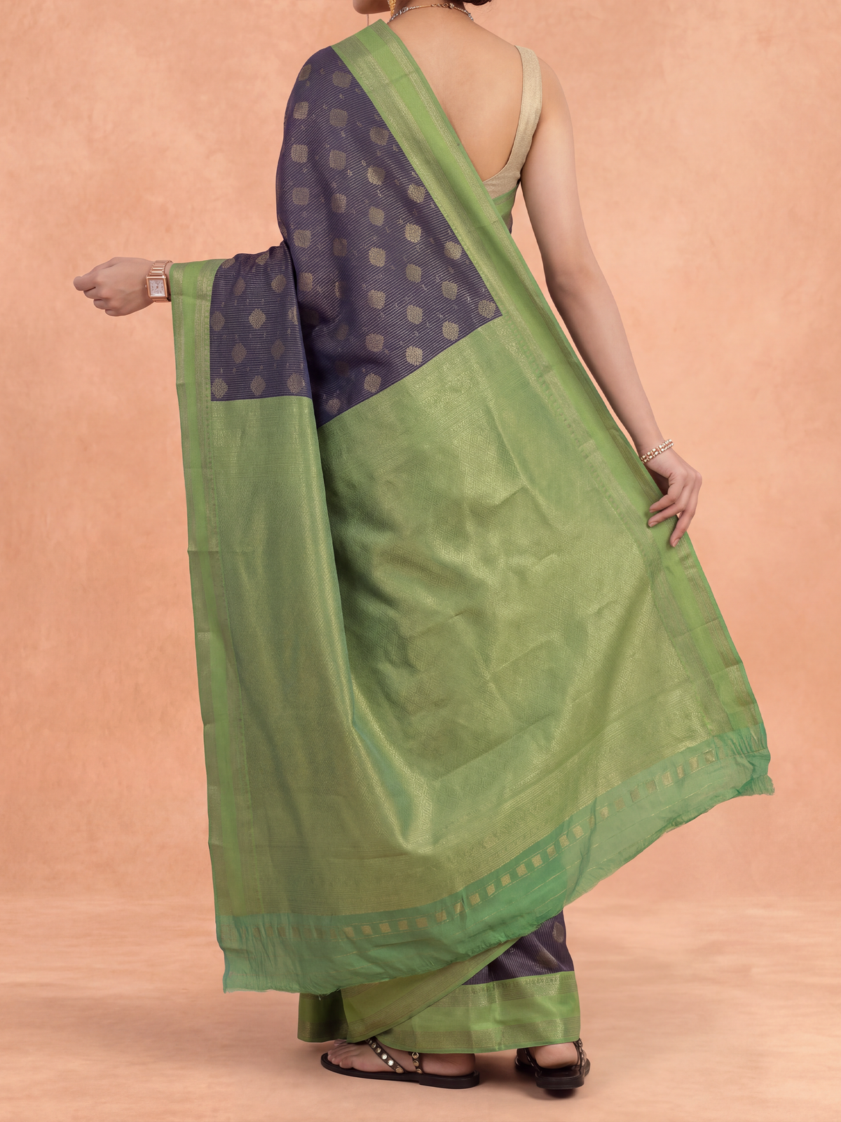 Women Art Silk Dark Blue with Green Saree ASS152
