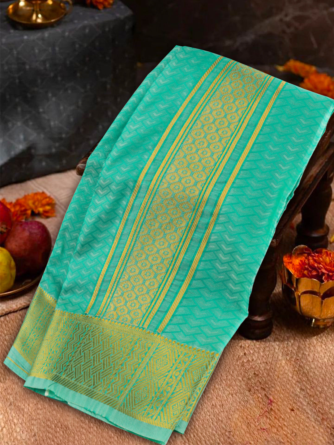 Men Art Silk Dhoti & Shirting R.Green Mangalakara Set 140k (2 in 1)