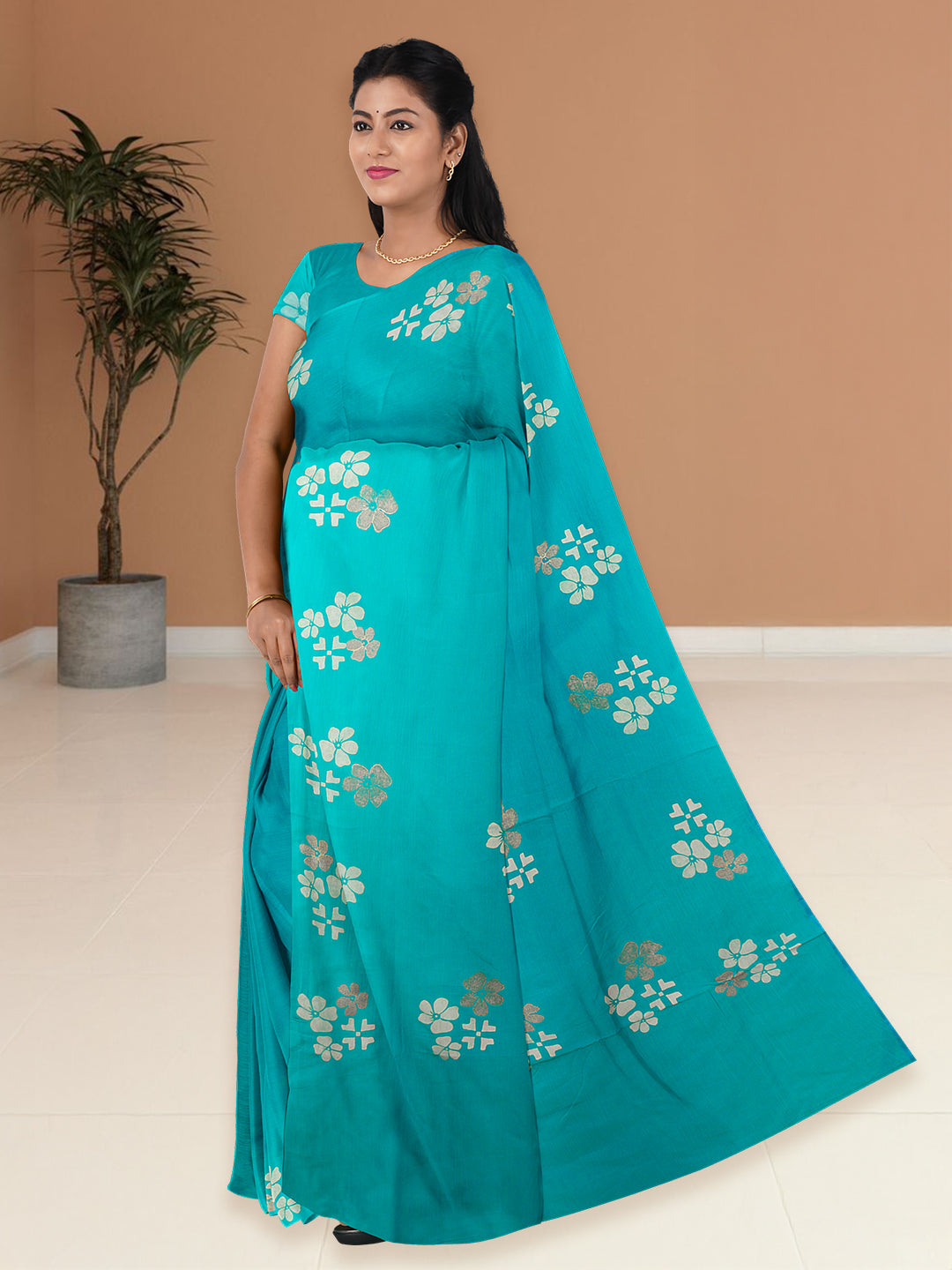 Women SkyBlue Cotton Saree with Double Blouse PCS209
