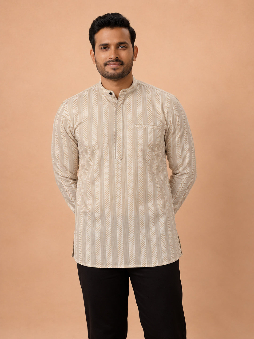 Cotton Short Length Self Design Pocket Kurta Sandal RJ37