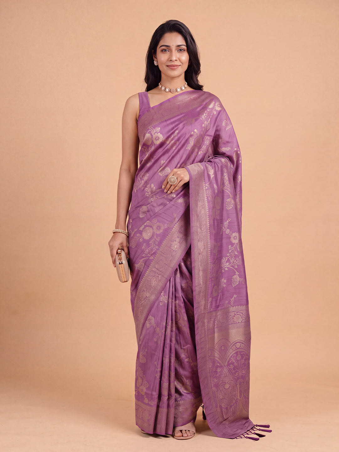 Women Semi Tussar Purple Saree ST357