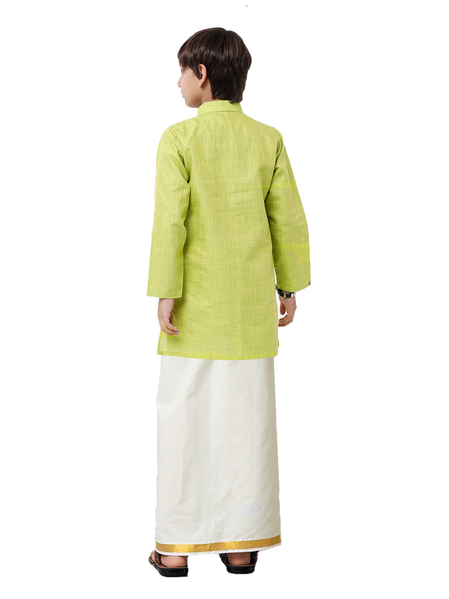 Boys Fantastic Kurta & Cream Dhoti Set Green FS2-Back view