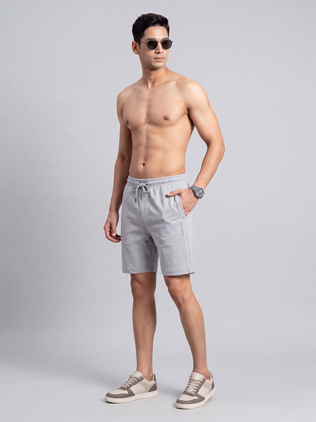 Cotton Rich Popcorn Structured Fabric Grey Melange Shorts PS3