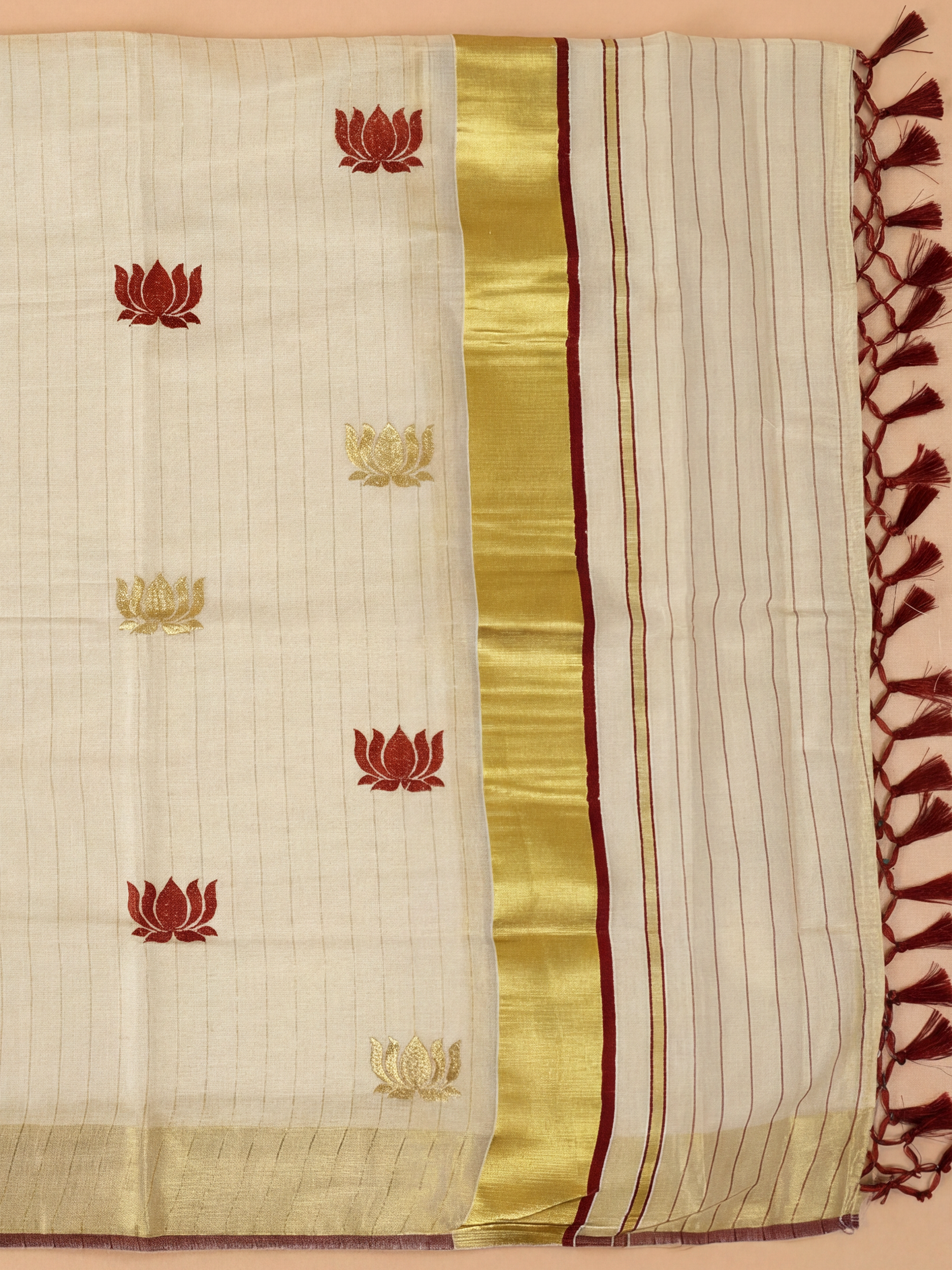 Women Gold Kerala Tissue Embroidered Saree KLS19