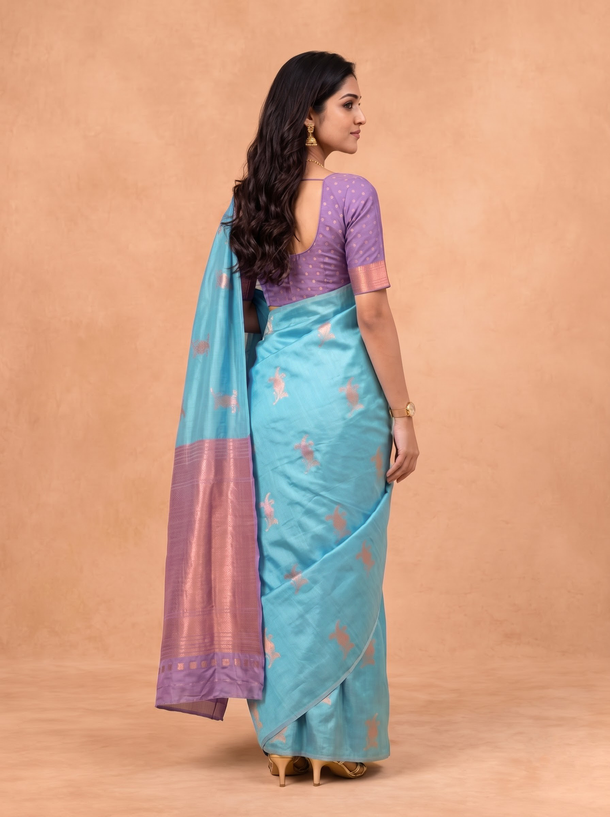 Couple Combo Shirt & Dhoti Set with Saree Sky Blue SS525