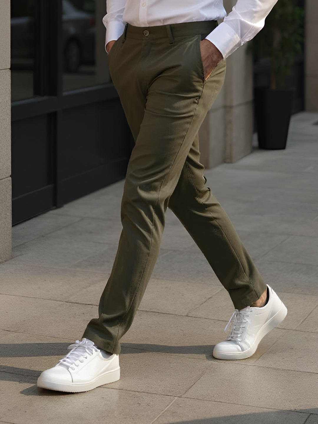 Men Cotton Lycra Dark Green Smart Fit Pant Zara