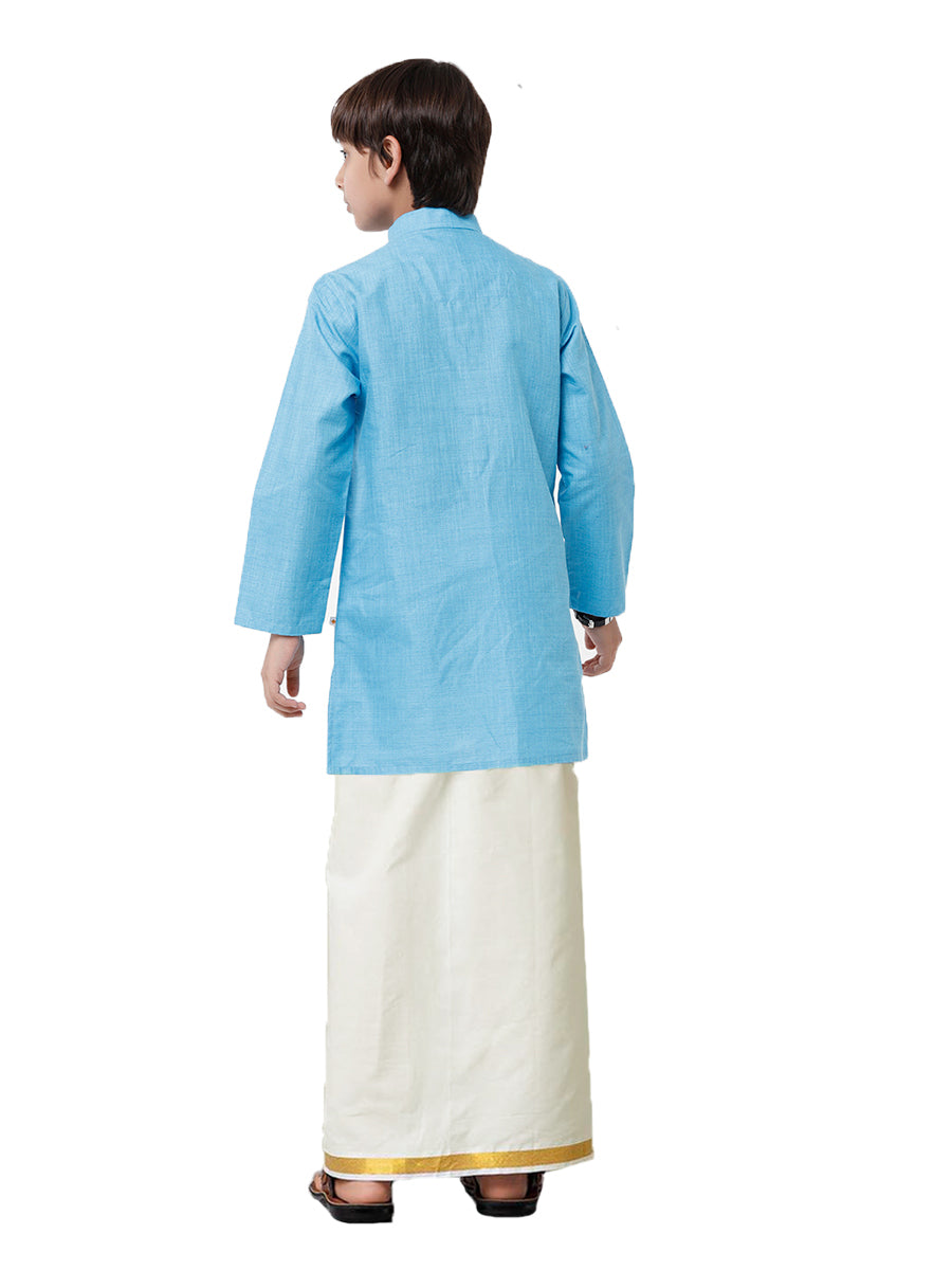 Boys Fantastic Kurta & Cream Dhoti Set Blue FS4-Back view