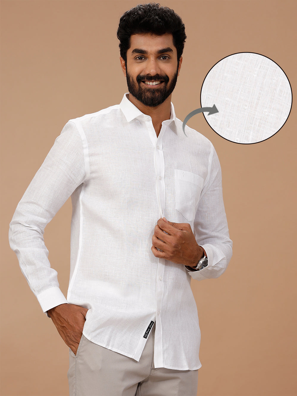 Men Pure Linen White Shirt with Self Design 1544JF